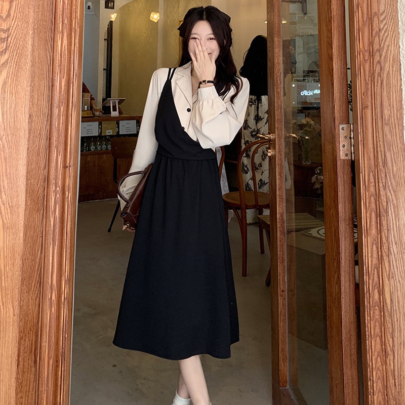 IELGY Đầm Giả Hai Mảnh Màu Sắc Tương Phản Thời Trang Cao Cấp Dành Cho Nữ