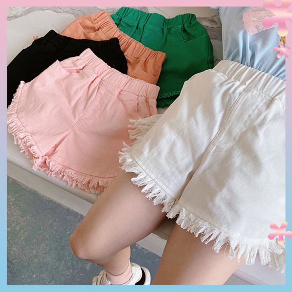 Quần Short Denim Cotton Màu Trơn Phong Cách Phương Tây Thời Trang Mùa Hè 2021 Cho Bé Gái