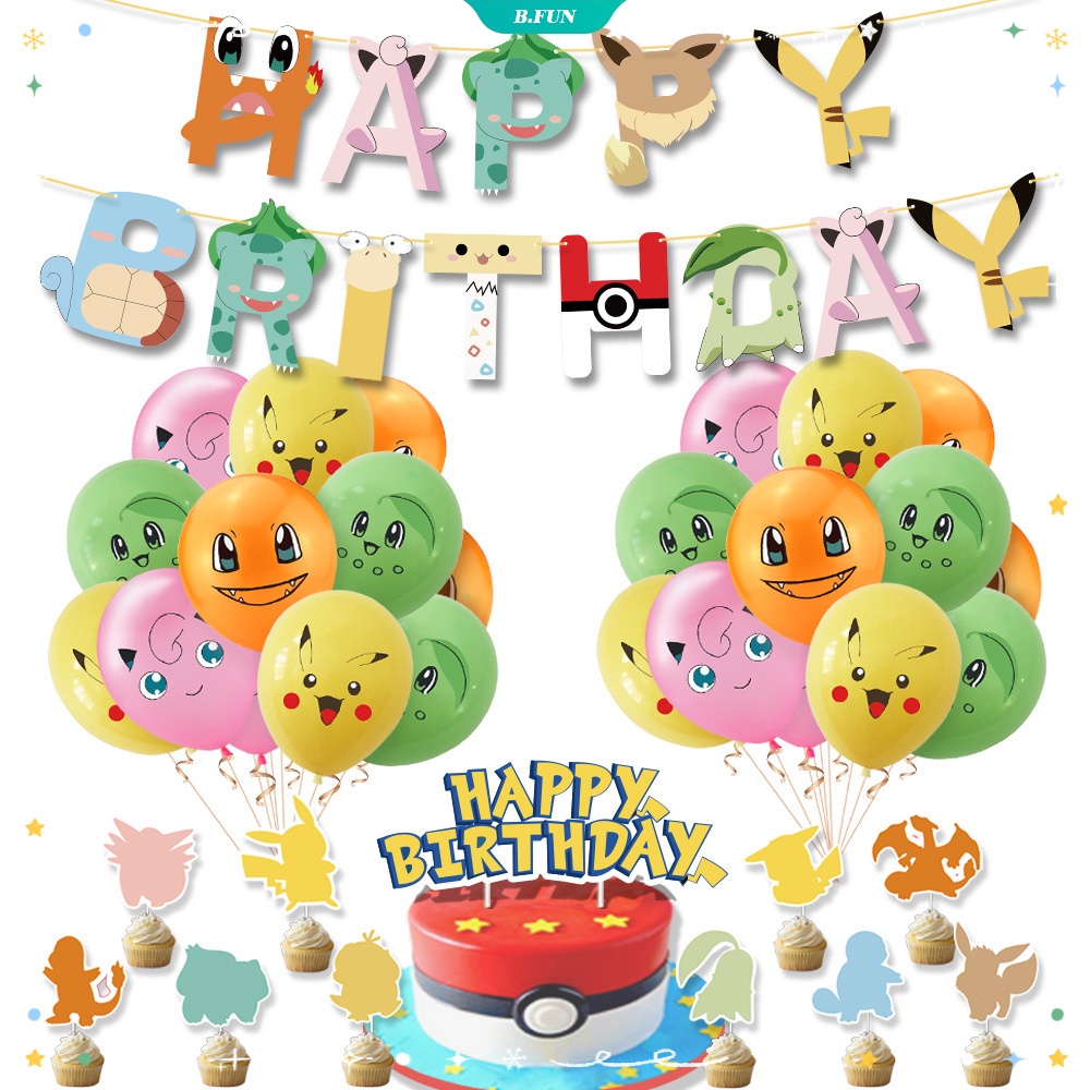 Bộ Phụ Kiện Trang Trí Tiệc Sinh Nhật Chủ Đề Pokemon Dễ Thương