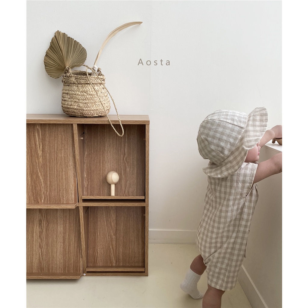 Set Áo Liền Quần Họa Tiết Caro Thoải Mái Kèm Mũ Đáng Yêu Cho Bé Sơ Sinh