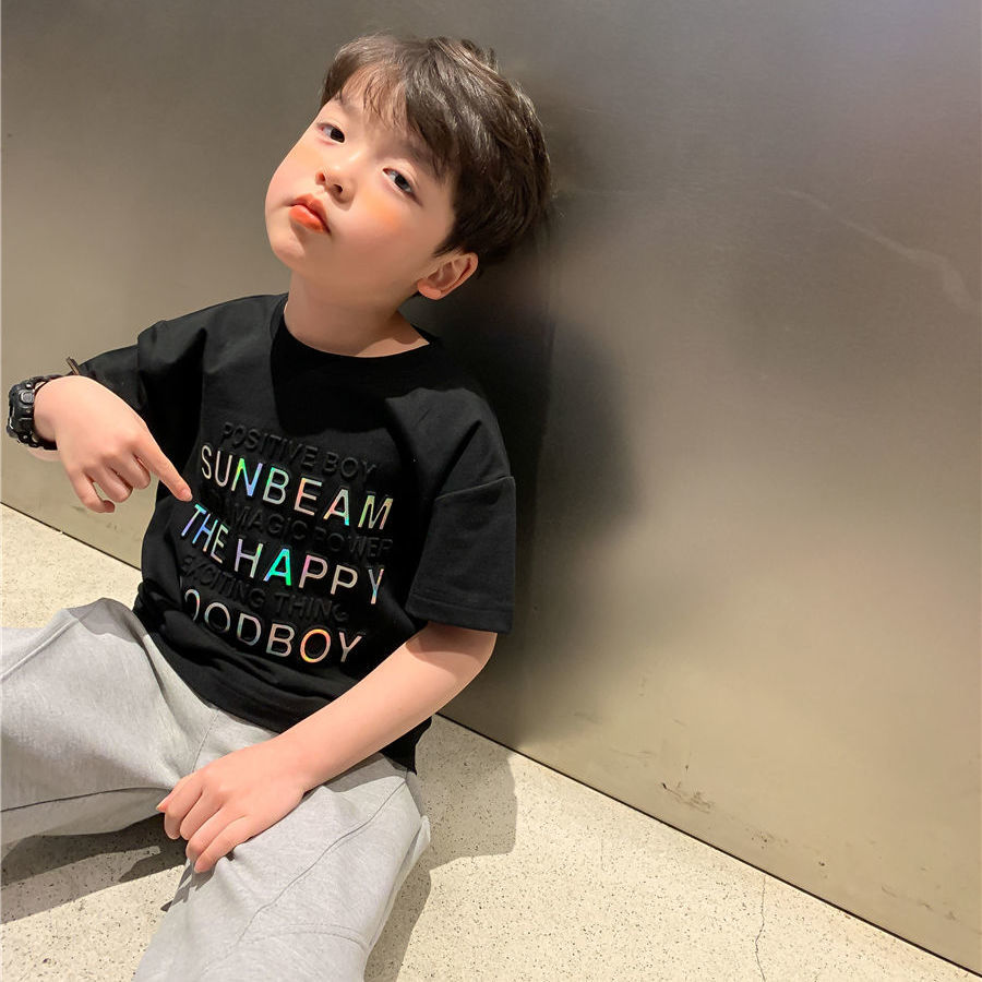 Áo thun cotton tay ngắn cổ tròn dáng rộng thời trang cho bé trai