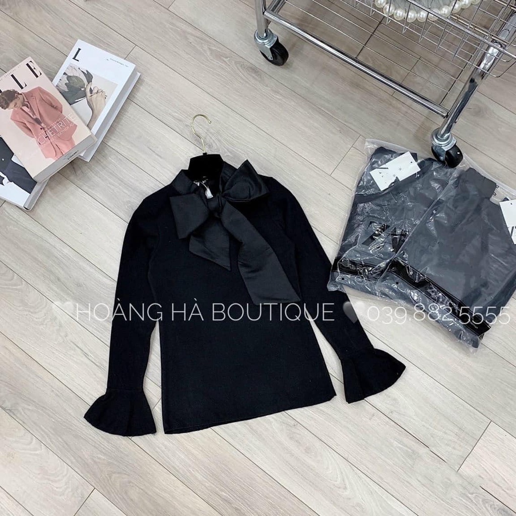 Áo sơ mi đen cổ nơ 011112