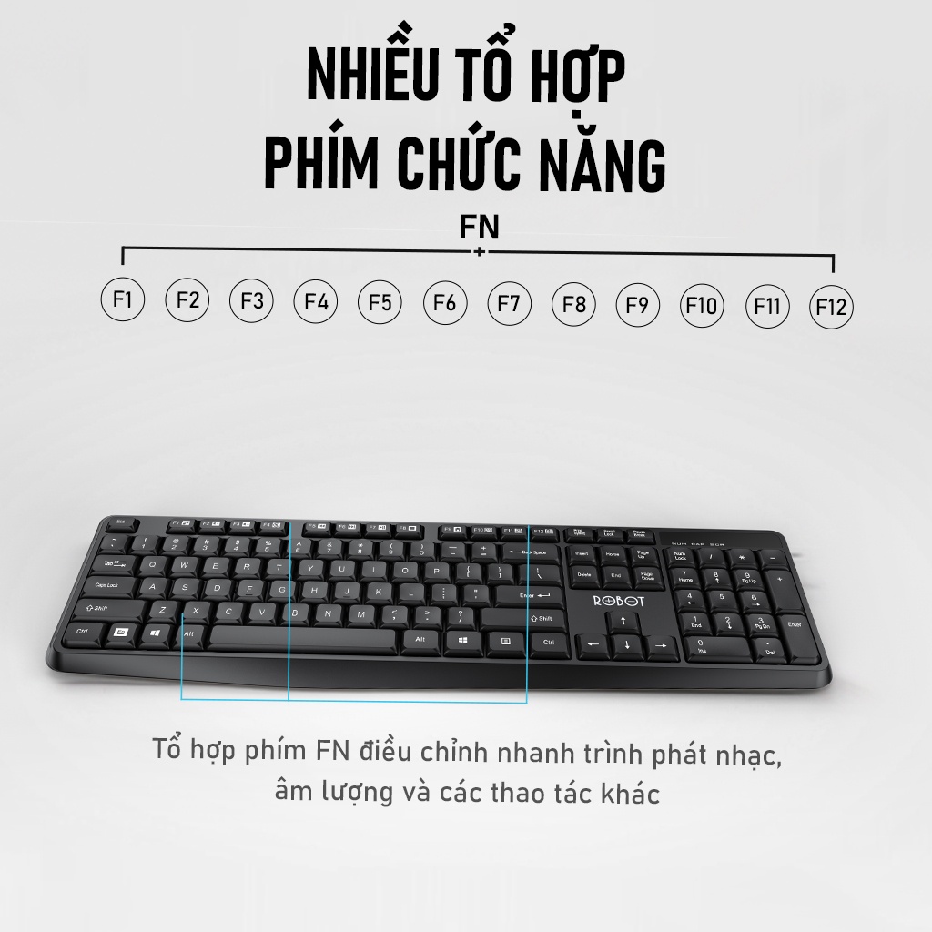 Bộ Bàn Phím Và Chuột Không Dây ROBOT KM3100 Thích Hợp Dùng Cho Laptop, Máy Tính, PC - Bảo Hành 12 Tháng