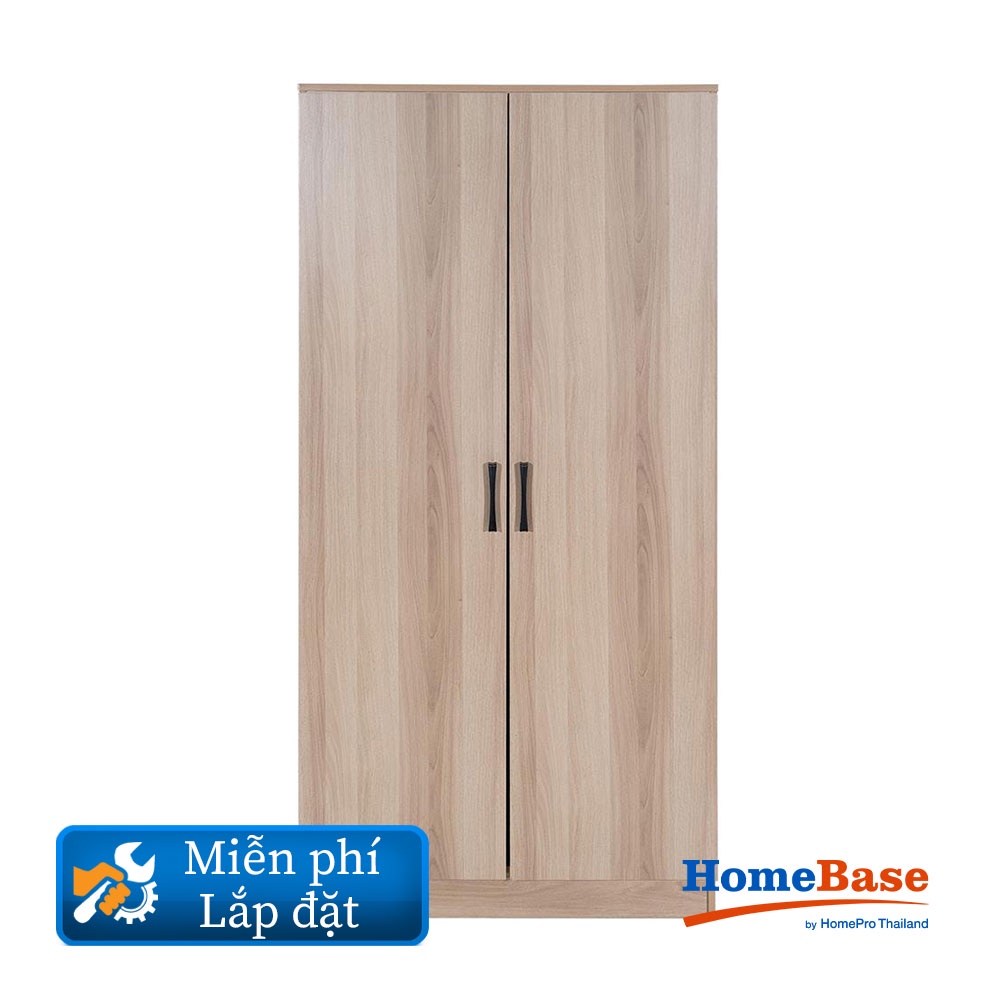 HomeBase FURDINI Tủ quần áo bằng MDF có 2 cửa lùa ngăn kéo thanh treo quần áo Thái Lan W90xH180xD55cm màu gỗ sồi trắng