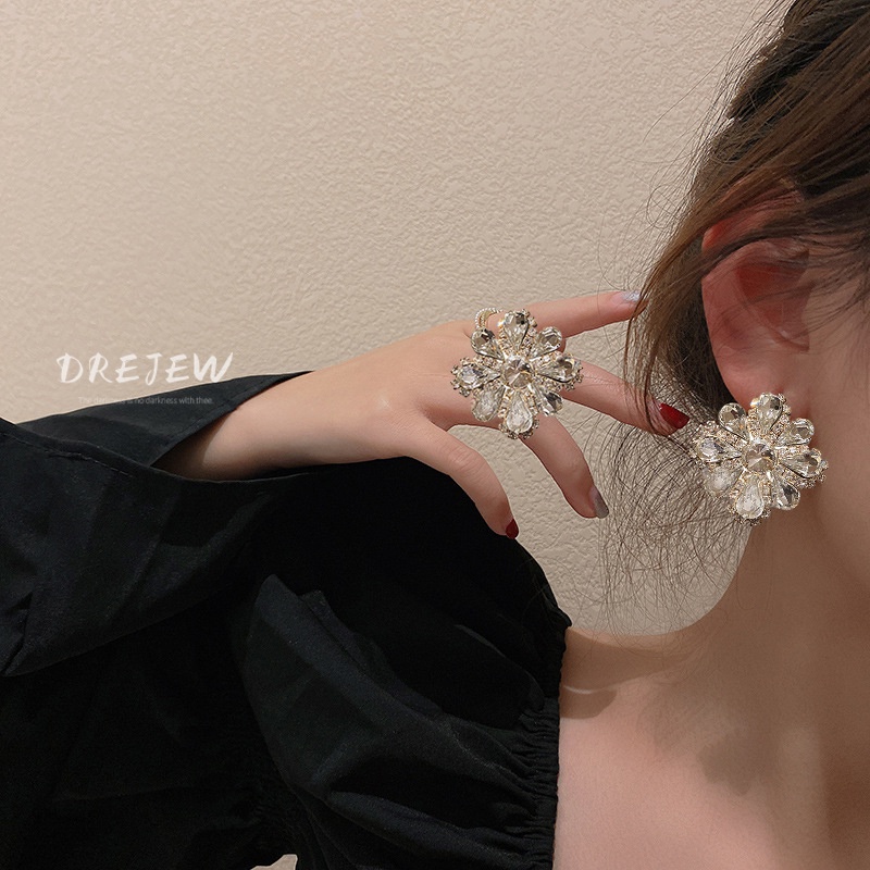 DREJEW Bông Tai Bạc 925 Hình Hoa Đính Đá Đơn Giản Phong Cách Retro Âu Mỹ Thời Trang
