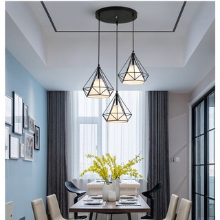 Bộ 3 đèn thả kim cương khung sắt sơn tĩnh điện D250 kèm bóng đèn T074