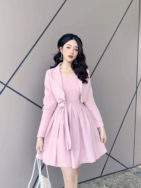 Set blazer áo váy buộc eo V556 KYMIE