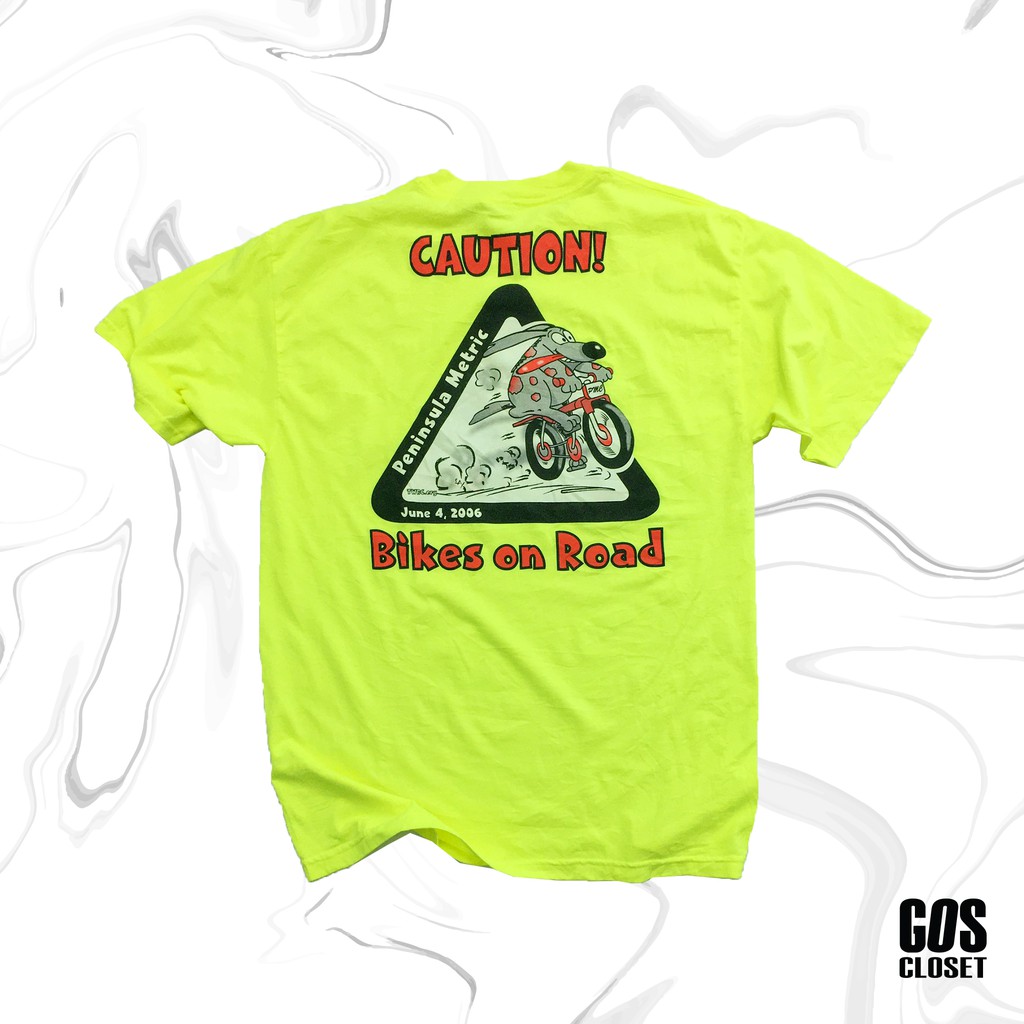 ÁO THUN CAUTION BIKES ON ROAD NEON GREEN