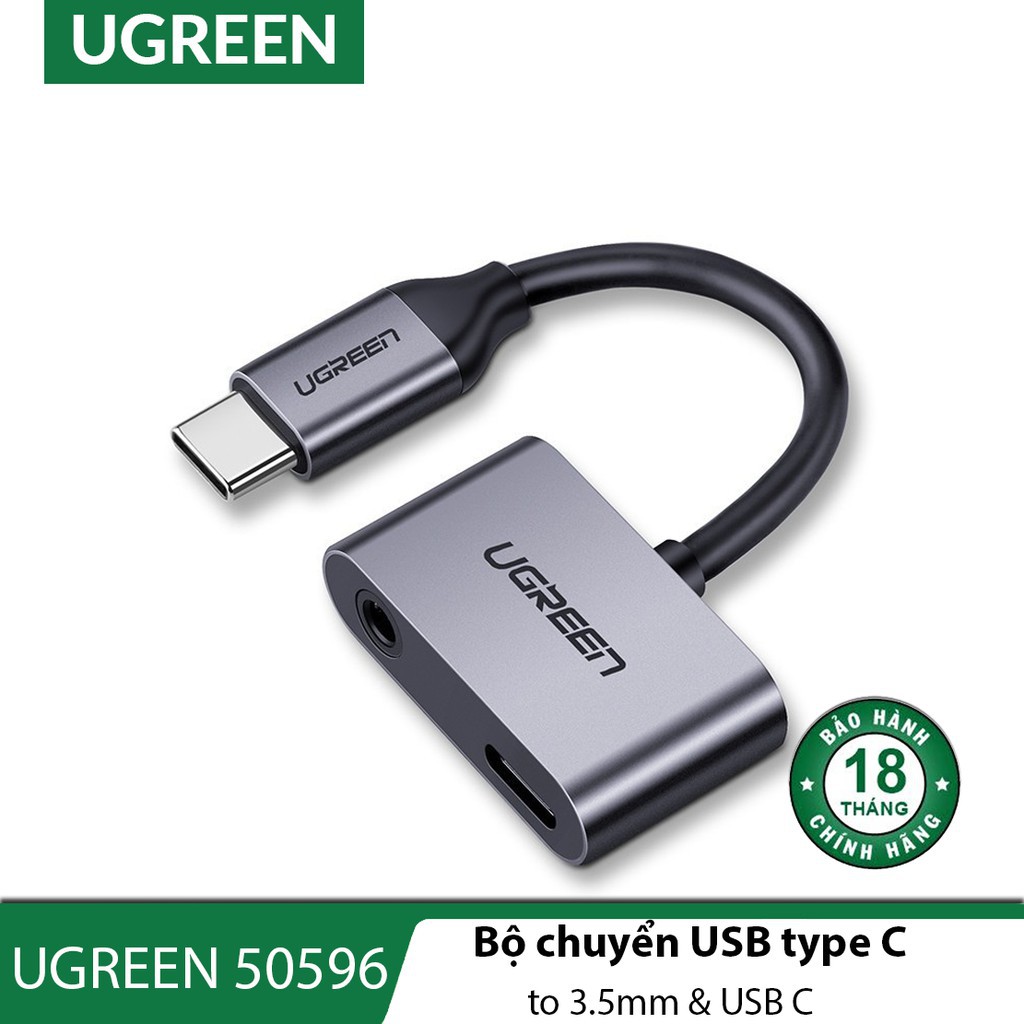 Adapter chuyển đổi UGREEN 50596 USB type-C sang 3.5mm hỗ trợ cổng sạc USB-C dùng cho Xiaomi và Huawei - Chính hãng CM193