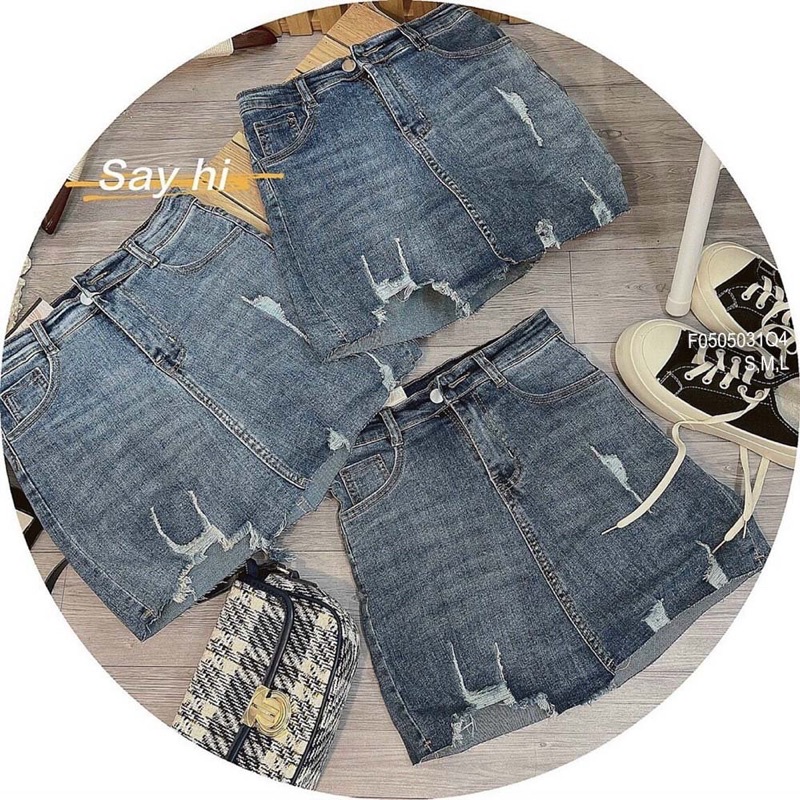Quần váy jeans xanh rách