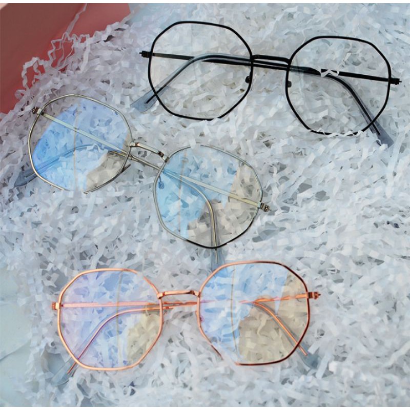 Gọng Kính Kim Loại Teen Kính Lục Giác dùng làm kính thời trang giả cận hoặc kính cận