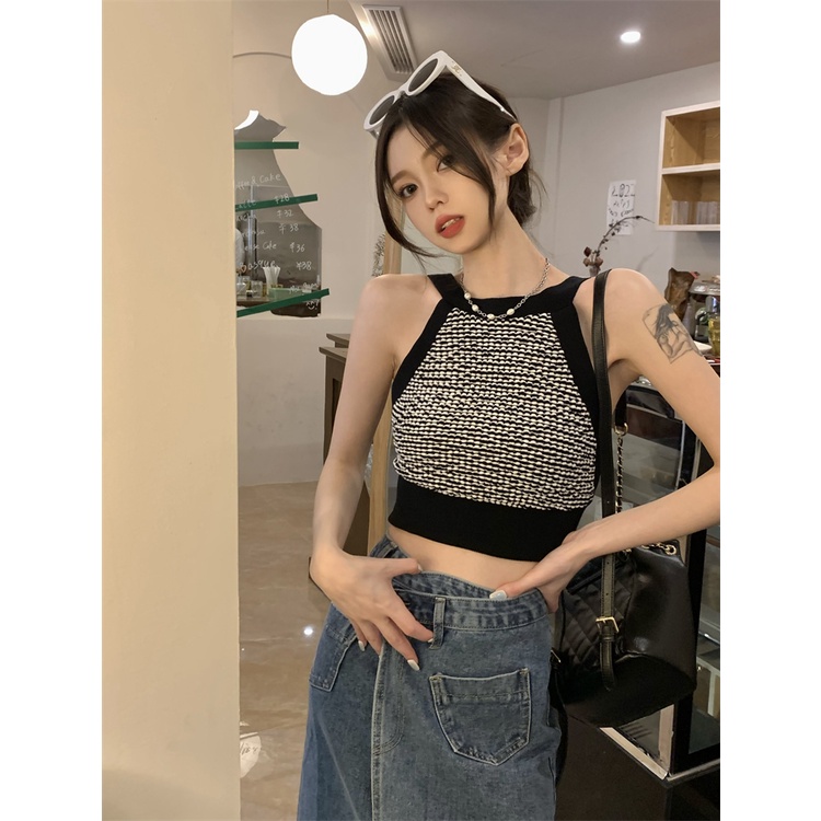 Áo Dệt Kim Hai Dây Phong Cách Hàn Quốc Thời Trang Mùa Hè Cho Nữ