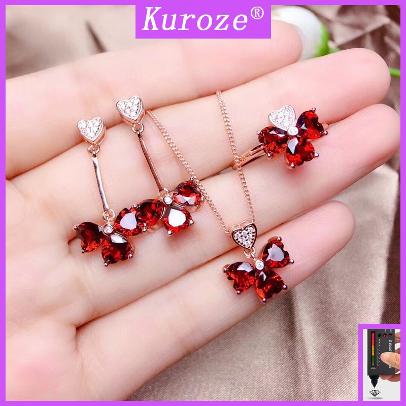 Set vòng cổ + Bông Tai + Nhẫn Đính Đá Ruby Tự Nhiên