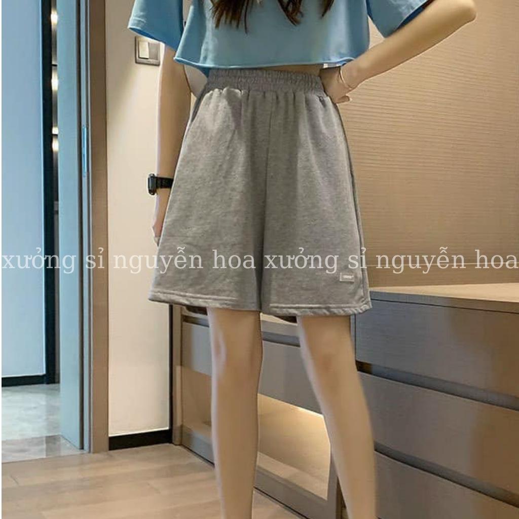 Quần short đùi unisex form dáng rộng nam nữ mặc được thêu logo 2 màu xám đen siêu hot Xưởng Sỉ Nguyễn Hoa