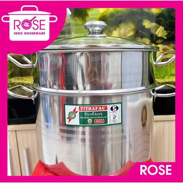 Nồi hấp inox 2 tầng nắp kiếng Tiến Thành dày dặn sử dụng được cả bếp ga và bếp từ tiện lợi - BỘ XỬNG HẤP INOX TITHAFAC