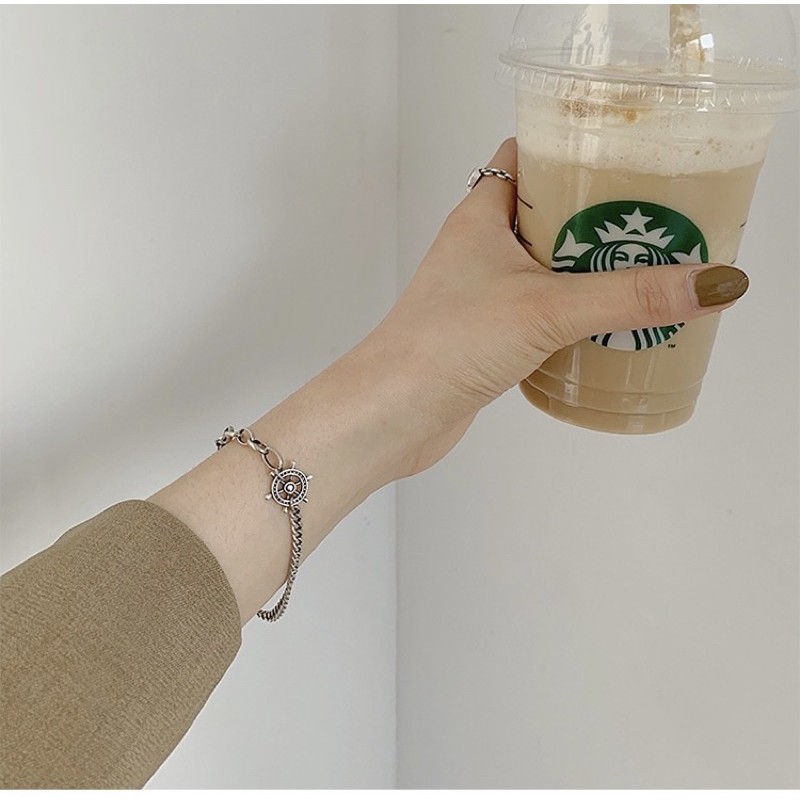 Lắc tay bạc Thái gắn charm bánh lái mỏ neo