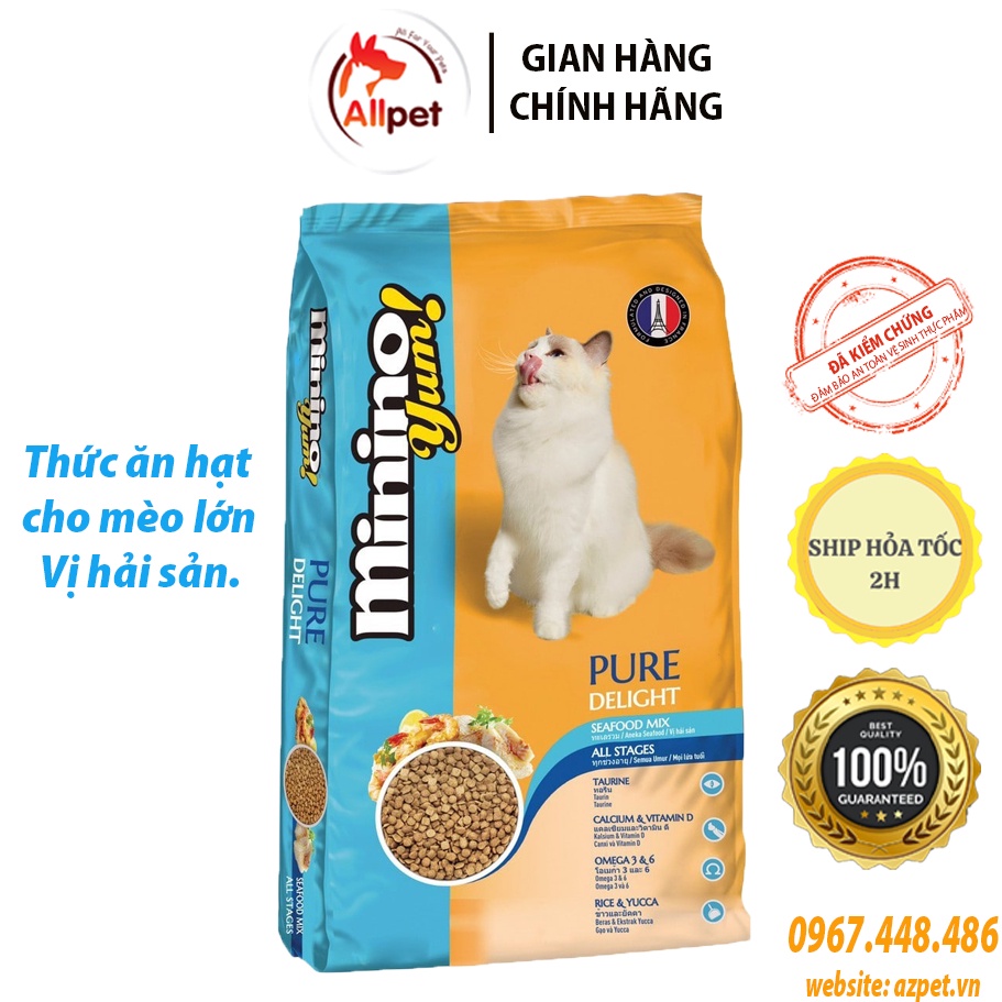 Thức ăn cho mèo Minino Yum - 1,5kg. Hạt cho mèo Minino. Đồ ăn cho mèo lớn hương vị hải sản.