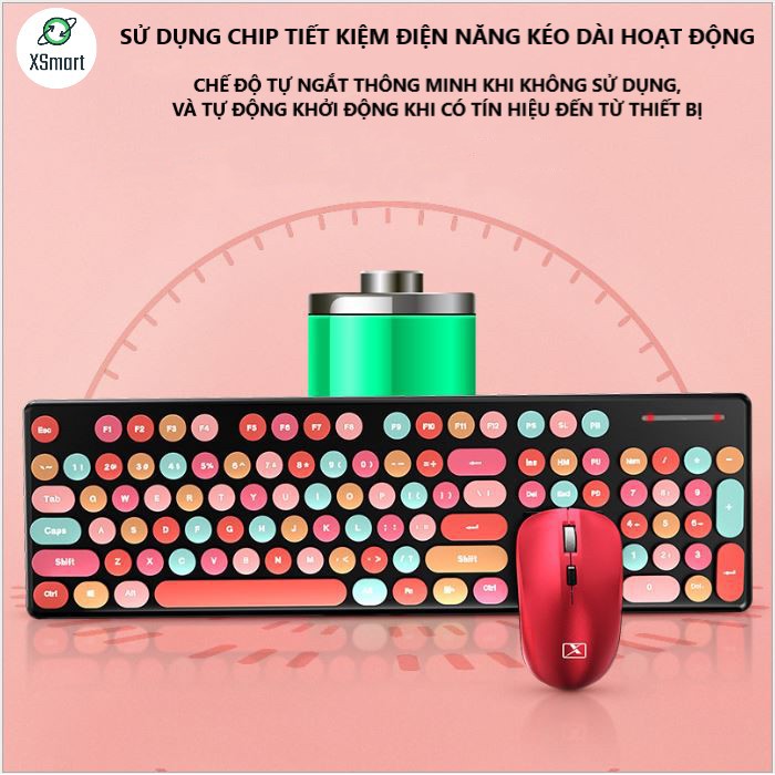 COMBO Bàn Phím Và Chuột Không Dây Siêu Đẹp N620 Candy Hồng Đa Sắc Màu, Phím Chuột Tương Thích Máy Tính, Laptop, PC