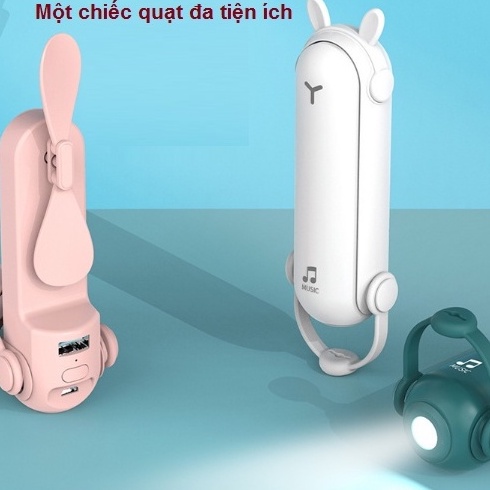 Quạt mini cầm tay đa năng hình gấu Bear kiêm đèn pin - sạc dự phòng tiện, Quạt tích điện mini tiện lợi