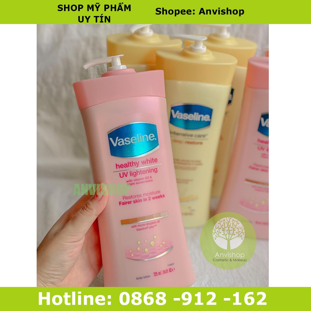 Sữa dưỡng thể Vaseline Healthy White UV Lightening Body Lotion 725ml giúp dưỡng trắng dưỡng ẩm phù hợp cho mọi loại da