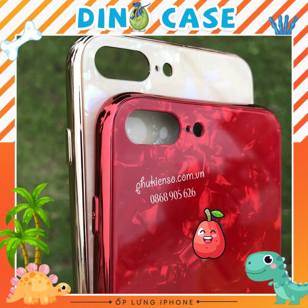 Ốp Lưng Kính Cường Lực Vân Đá Siêu Bền- Viền Silicon Đồng Màu Iphone 6 đến ProMax Dino Case