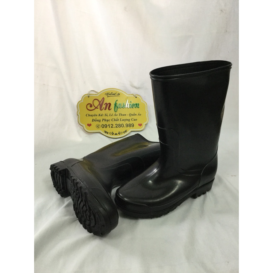 Ủng Cao Su Đen Đế Đen Đi Mưa, Làm Vườn, Lao Động _ Hình Chụp Thật