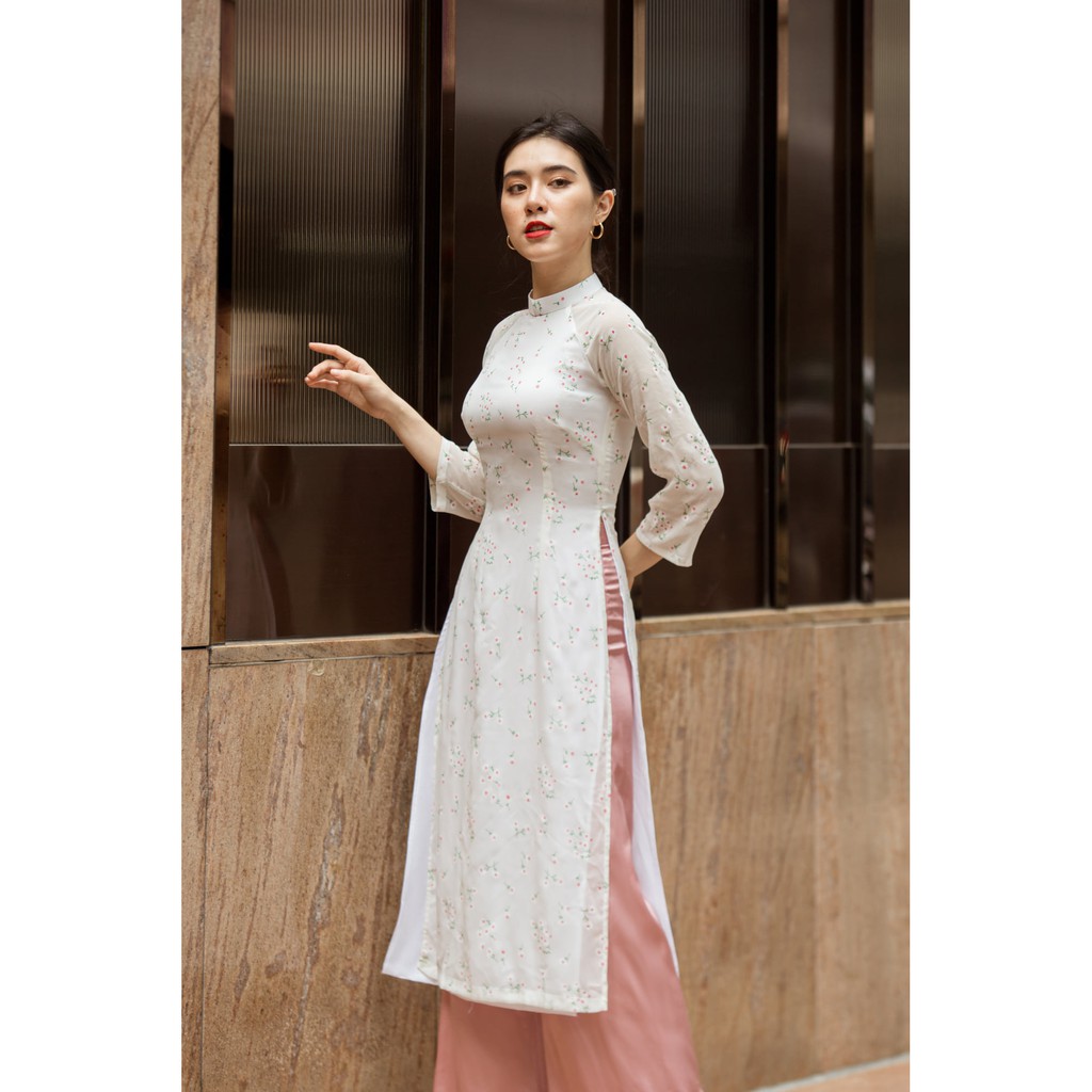 MINX - Áo Dài Vải Chiffon In Hoa 2 Tà