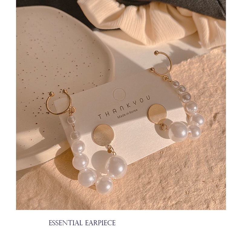 Khuyên Tai Dạng Kẹp Vành Tai Phối Dây Xích Đính Đá Zircon / Ngọc Trai Phong Cách Hàn Quốc Cổ Điển Mới 2022