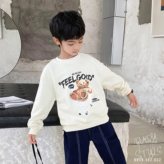 Áo sweater &quot;FEEL GOOD&quot; 14-45kg cho bé trai, bé gái 4-15 tuổi. Vải nỉ da cá thu đông co giãn, dày dặn. B37