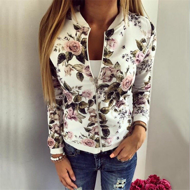 ღ𝓂ℰNew Bomber Jacket Coat 2017 Casual Jacket Baseball Printing Flowers Floral Women Fashion