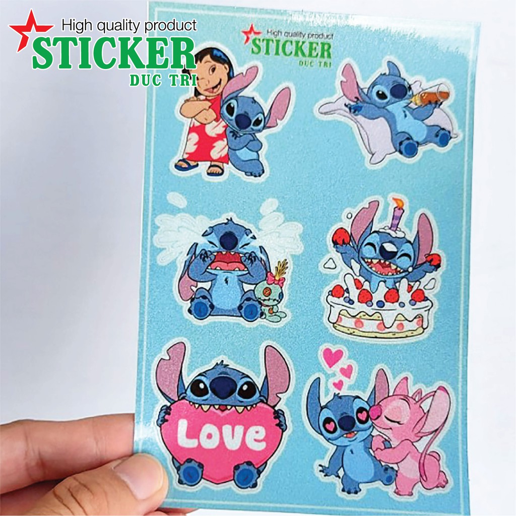 Bộ 6 sticker Stitch siêu dễ thương. Miếng dán được cắt sẳn có màng bảo vệ chống nước chống trầy.