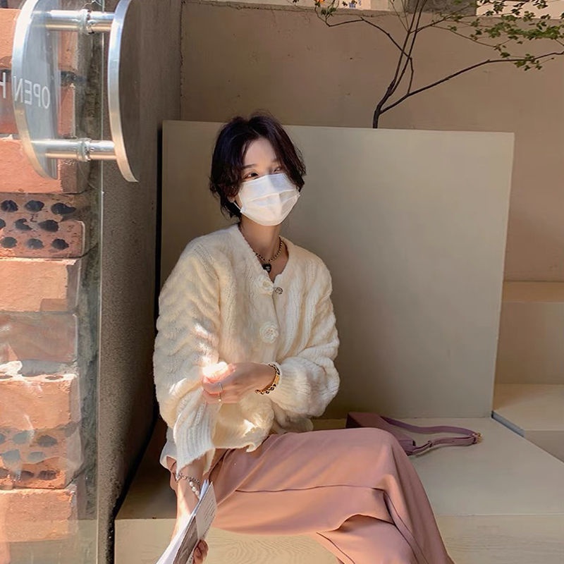 Áo Khoác Cardigan Dệt Kim Mềm Mại Dáng Rộng In Hoa 77