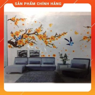 Decal đào mai 3D dán tường,dán kính khổ lớn