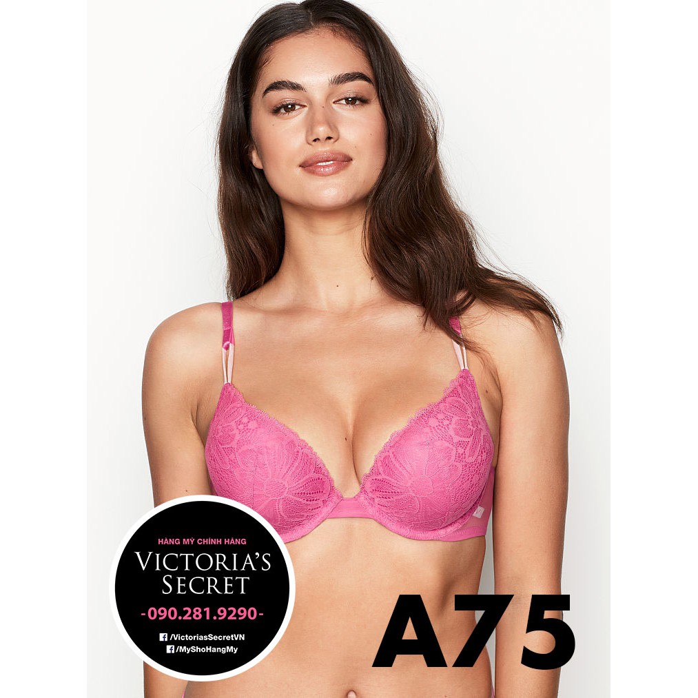 34A/A75 - Áo lót hồng ren hoa (84) Favorite T Push-up nâng ngực, Pink Sorbet - Hàng nhập Victoria's Secret USA