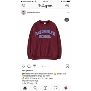 Áo sweater parogroph school đỏ mận
