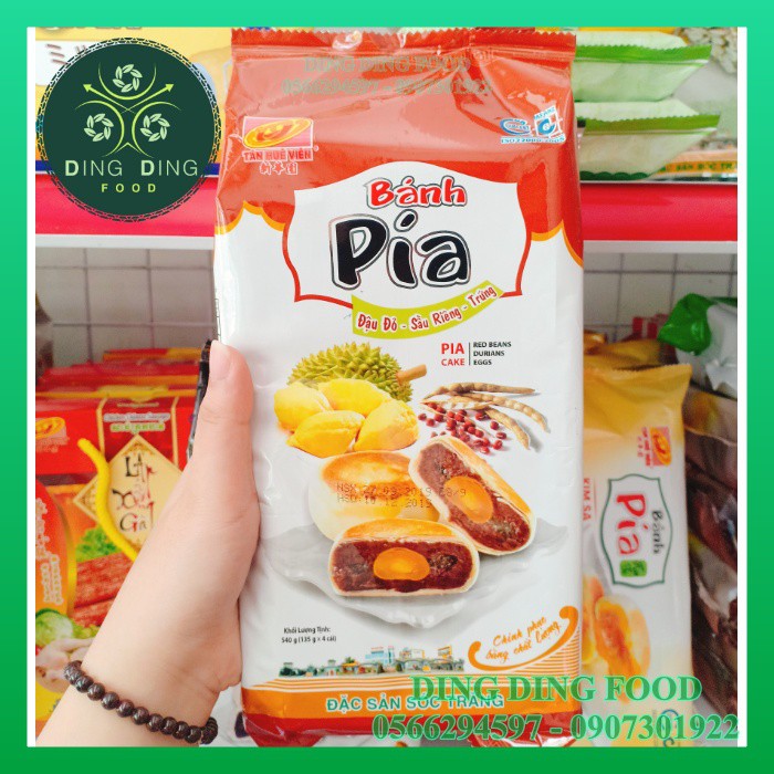 Bánh Pía Đậu Đỏ Sầu Riêng Trứng 540g [ 4 BÁNH ] Tân Huê Viên| Bánh Pía Tân Huê Viên| Ăn Vặt| Đặc Sản - DING DING FOOD