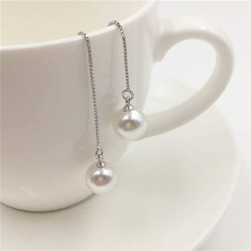 Fashion Silver-Color Simulated Pearl Pendant Cubic Zirconia Long Earrings Bridal Wedding Pearl Jewelry Earrings