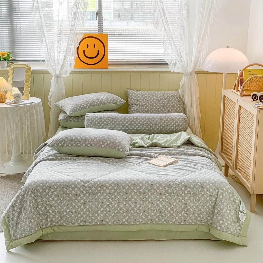 Bộ chăn hè ga gối 5 món Cotton Đũi mềm mại