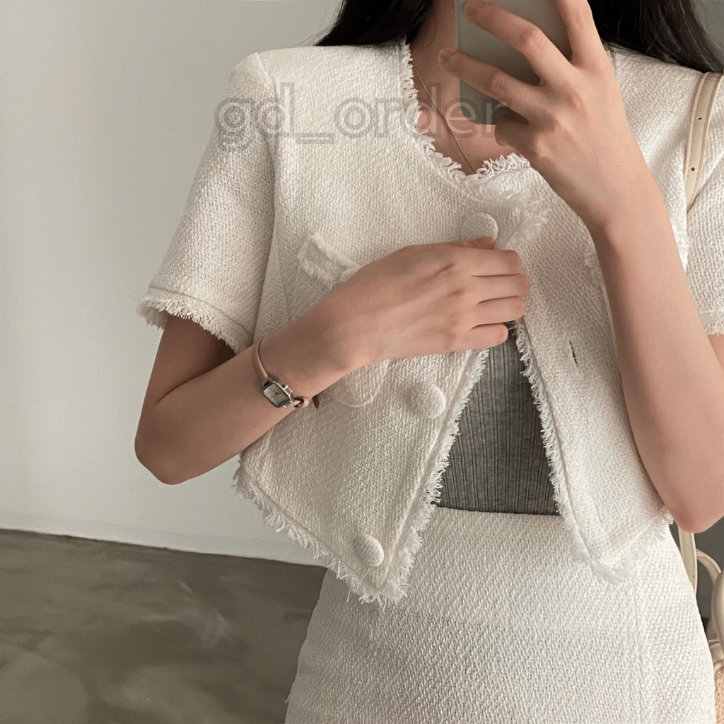 B40|Set bộ công sở sang trọng thanh lịch hàn quốc áo croptop cổ tròn kèm chân váy ngắn gd_order