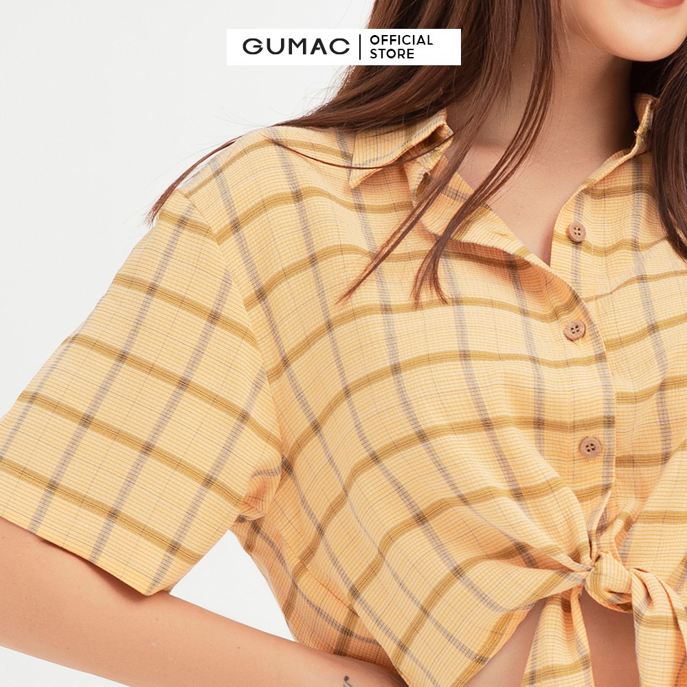 [Mã WABRGU100 giảm 15% đơn 249K tối đa 100k] Áo kiểu nữ caro cột eo GUMAC màu vàng năng động, cá tính AB4101 | BigBuy360 - bigbuy360.vn