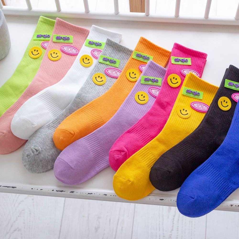 Vớ cotton màu trơn thoáng khí in chữ mặt cười phong cách Hàn Quốc đơn giản thời trang cho nam và nữ