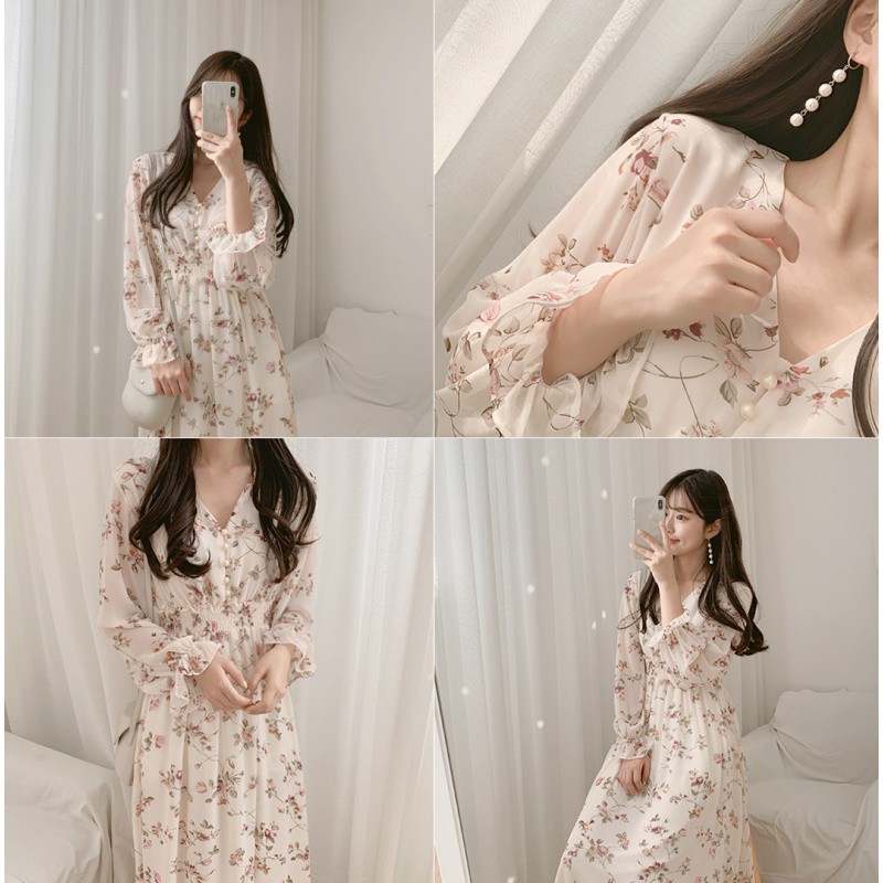 Váy Hoa Ullzang Dáng Dài Cổ Tim Voan Tơ 💖 𝘍𝘳𝘦𝘦𝘴𝘩𝘪𝘱 💖 Đầm Hoa Nhí Cúc Bọc Vintage LAVUSA | BigBuy360 - bigbuy360.vn
