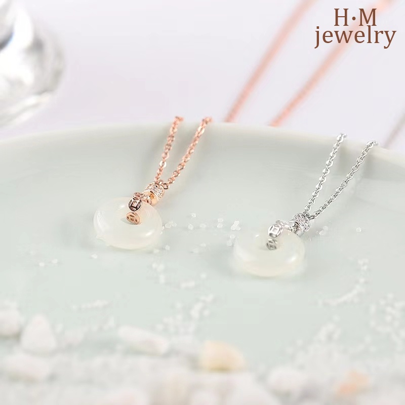 Vòng cổ Bạc 925 Mặt Khóa Đá Ngọc Bích Xinh Xắn