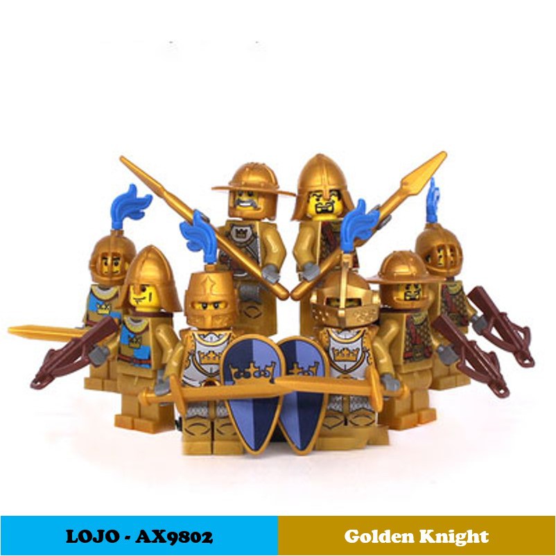 Minifigures LOJO AX-9802 - Lính trung cổ hiệp sĩ giáp vàng - Đồ chơi xếp hình thông minh - Bộ sư tập