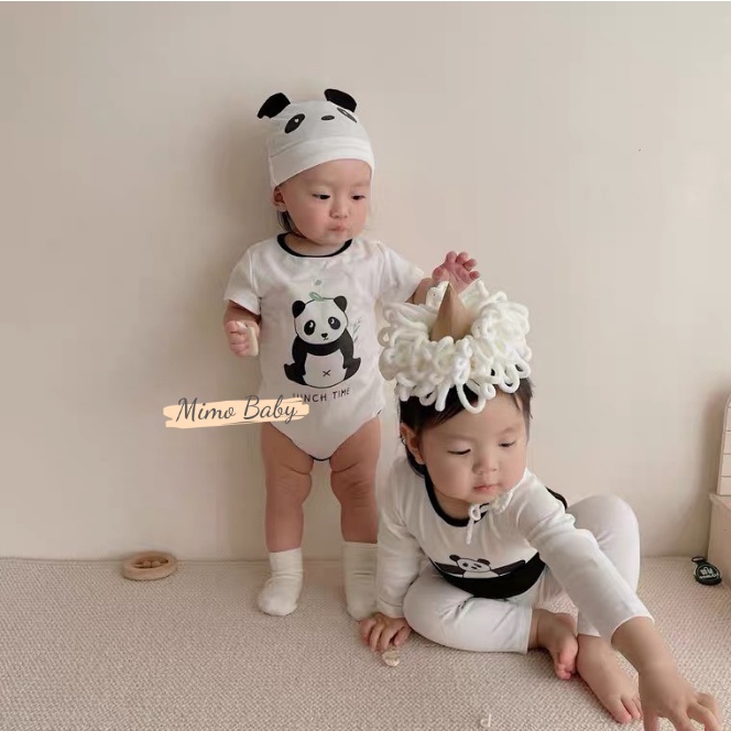 Set body chip cộc tay kèm mũ hình gấu panda đáng yêu cho bé QA22 Mimo Baby