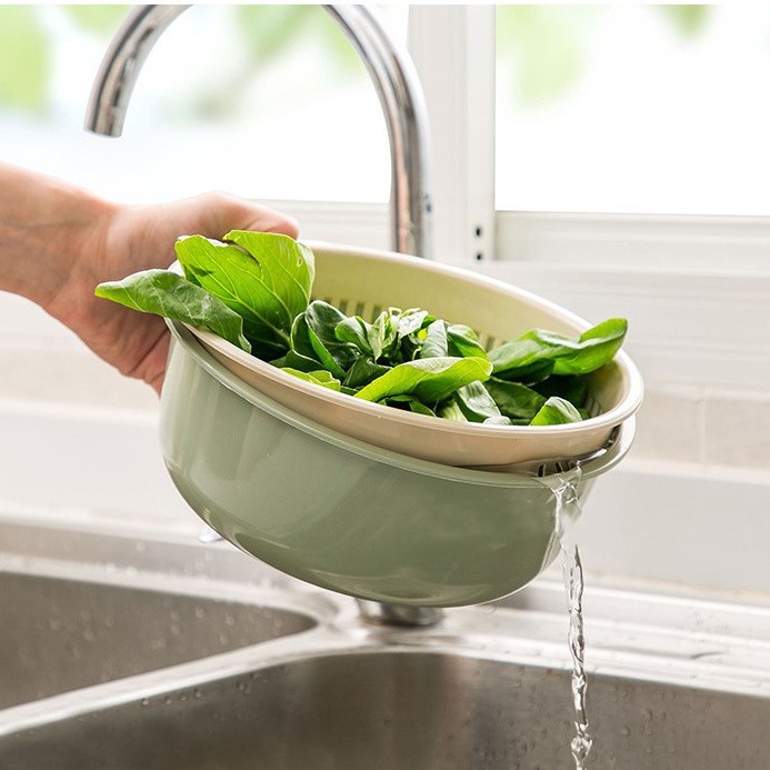 Rổ nhựa PP tròn thoát nước rửa trái cây, rau củ sáng tạo 2 lớp chắc chắn GALA HOME