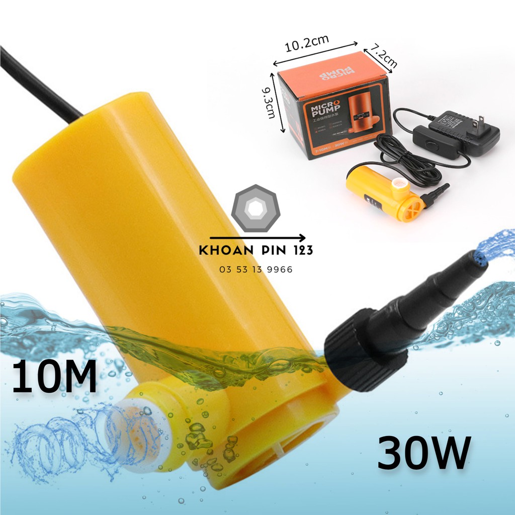 Máy bơm nước mini 12v 10M 30W dùng cho máy cắt rãnh tường, thay nước bể cá (màu vàng)