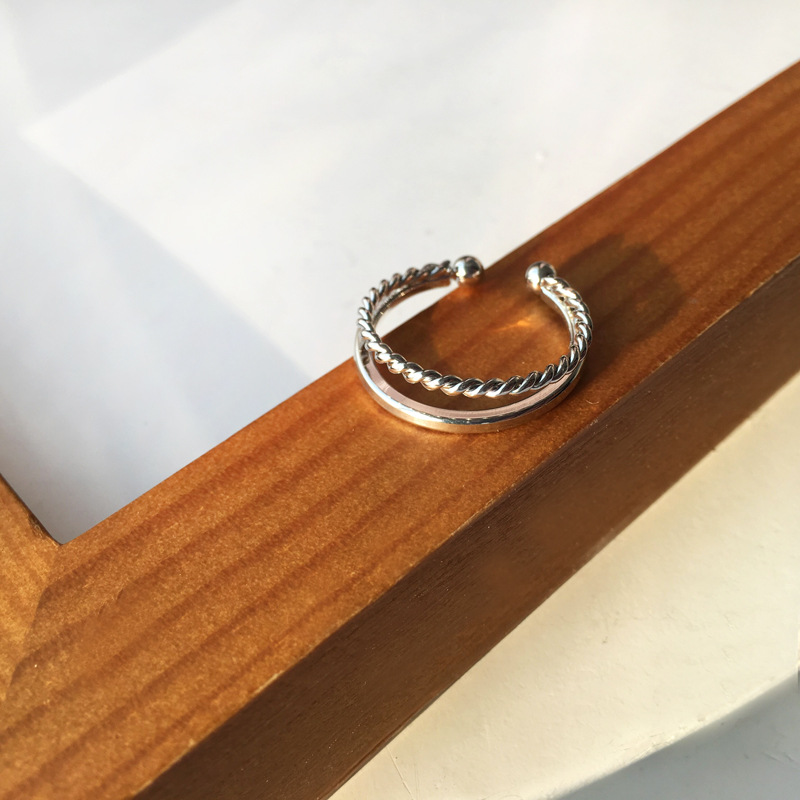 Nhẫn Hở Hai Lớp Họa Tiết Kẻ Sọc Bằng Kim Loại 19931