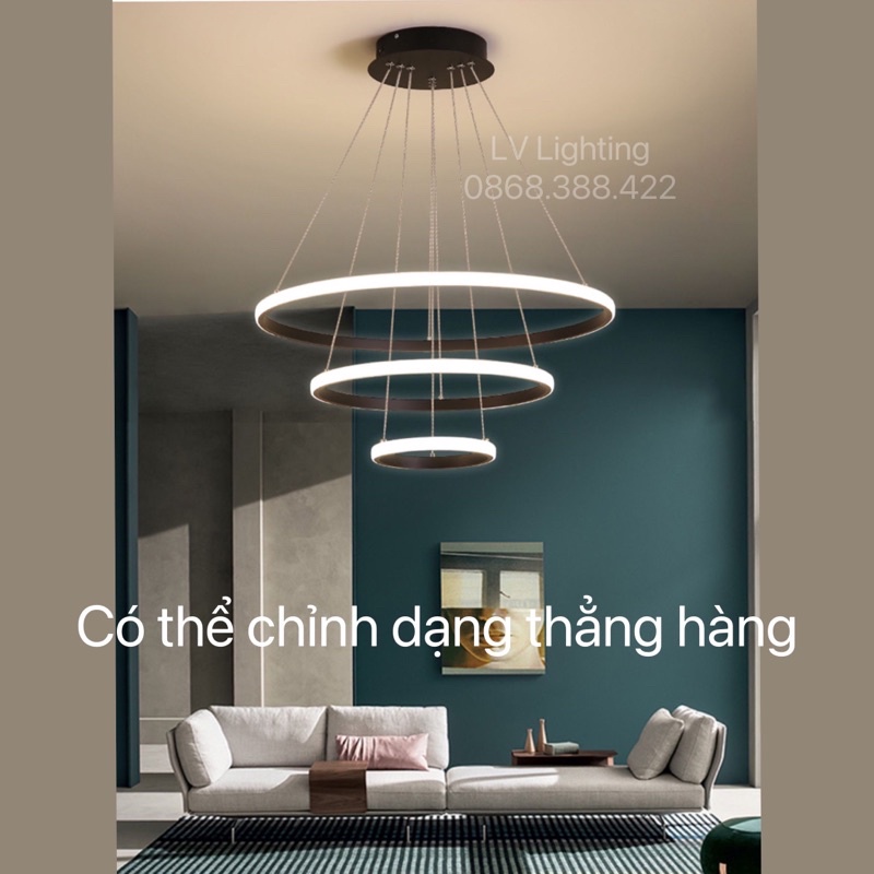 Đèn Thả Bàn Ăn - Đèn Thả Phòng Khách dạng 3 vòng kích thước 60/40/20cm dùng bóng led đổi 3 màu mã 712/6-4-2