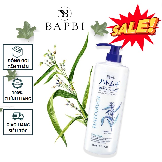 Sũa Tắm Ý Dĩ Hatomugi Moisturizing Washing Xanh Chai To Nhật Bản 800ml